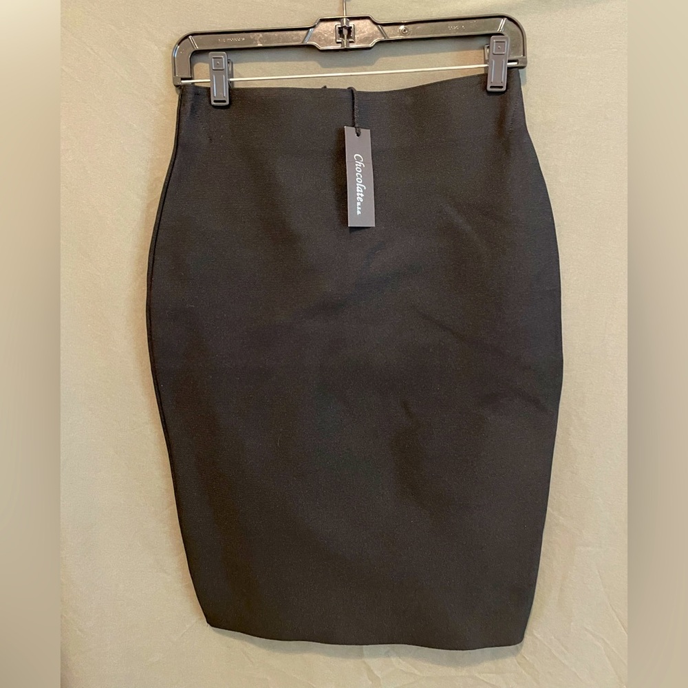NWT A’Gaci Isabella Bandage Bodycon Skirt, Black, Size Large, Pencil Knee Length